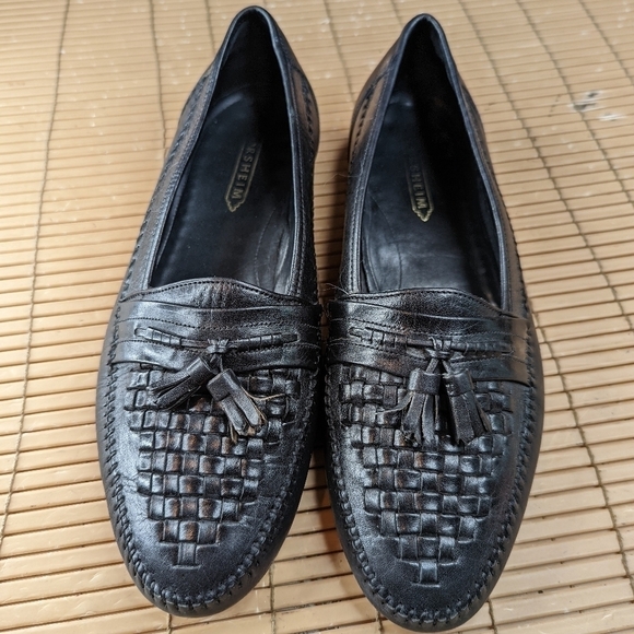 Florsheim Woven Vamp Tassel Leather Loafers men's sz 10 EEE Black Dress Shoes Ca - Picture 2 of 11